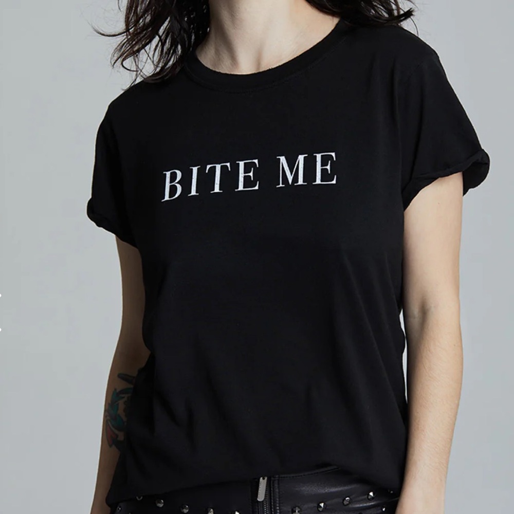 Teegrams Bite Me Minimalist Statement Fitted Tee Shirt, NWOT - Picture 2 of 11